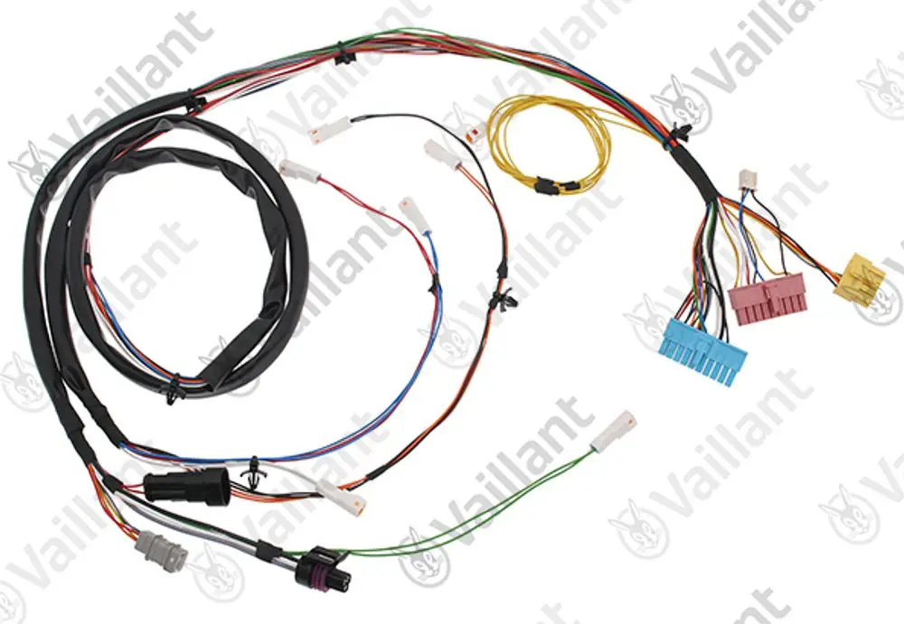 Vaillant Kabelbaum mit mehreren Steckverbindungen und Kabeln in verschiedenen Farben, geeignet für elektrische Anschlüsse.
